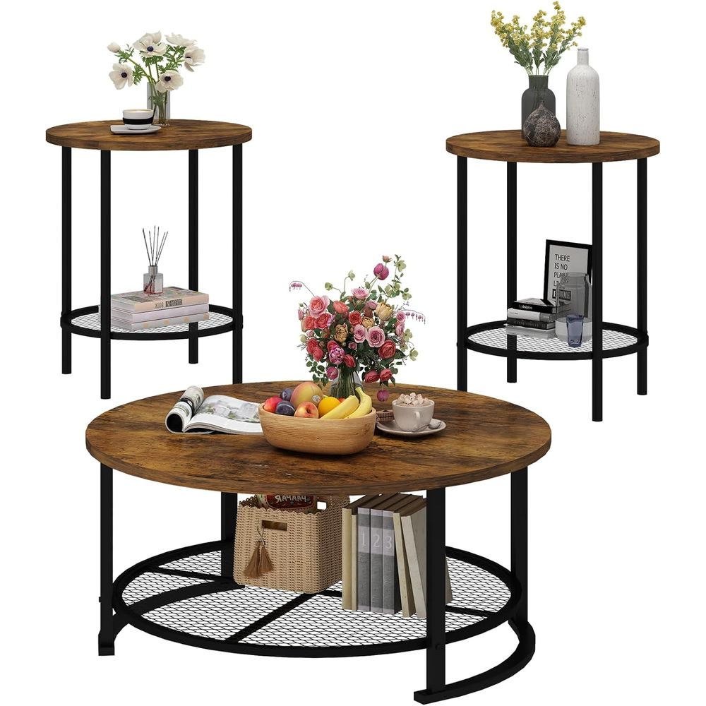Round Coee Table and End Table - Desk Setup Wood 评论和价格