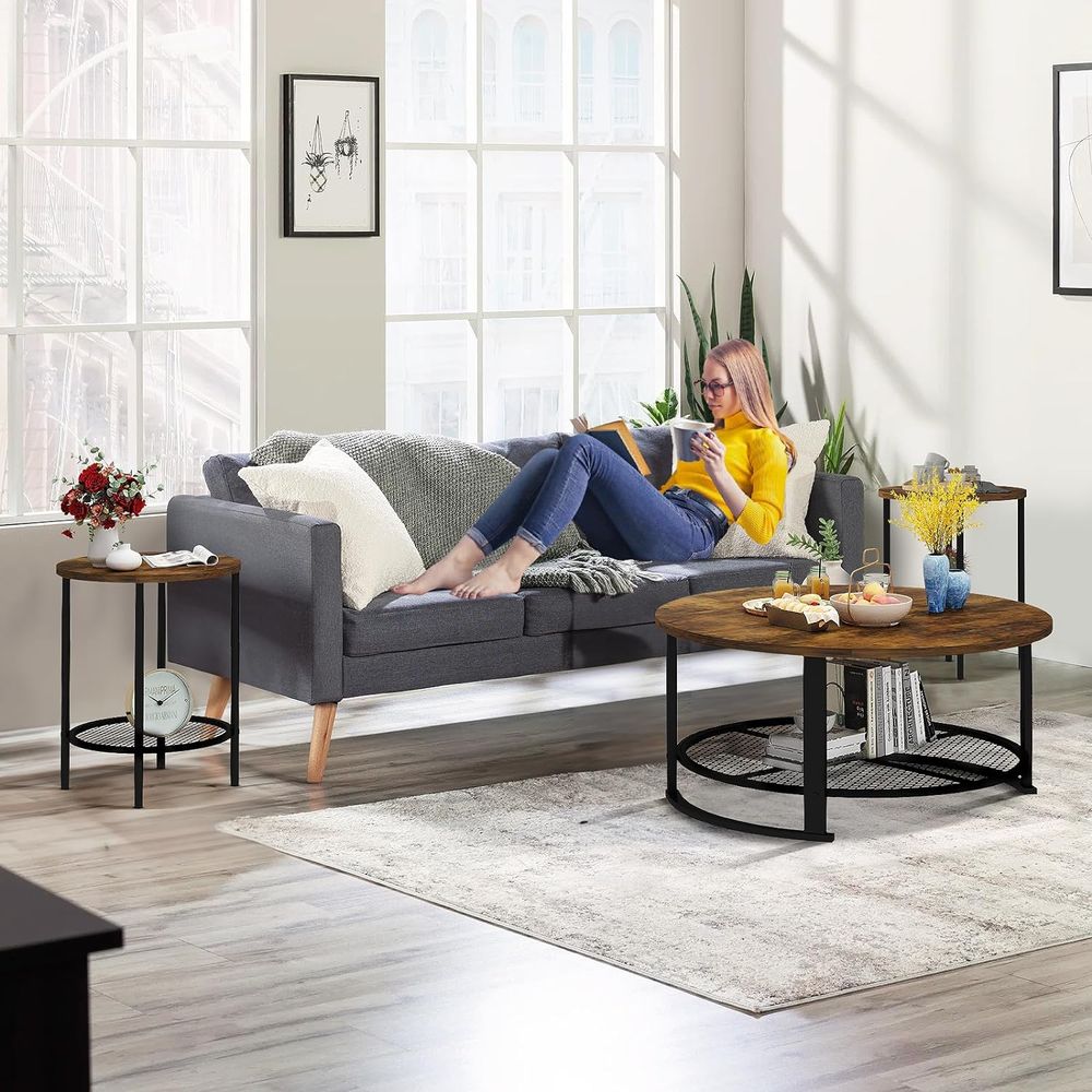 Round Coee Table and End Table - Desk Setup Wood 评论和价格