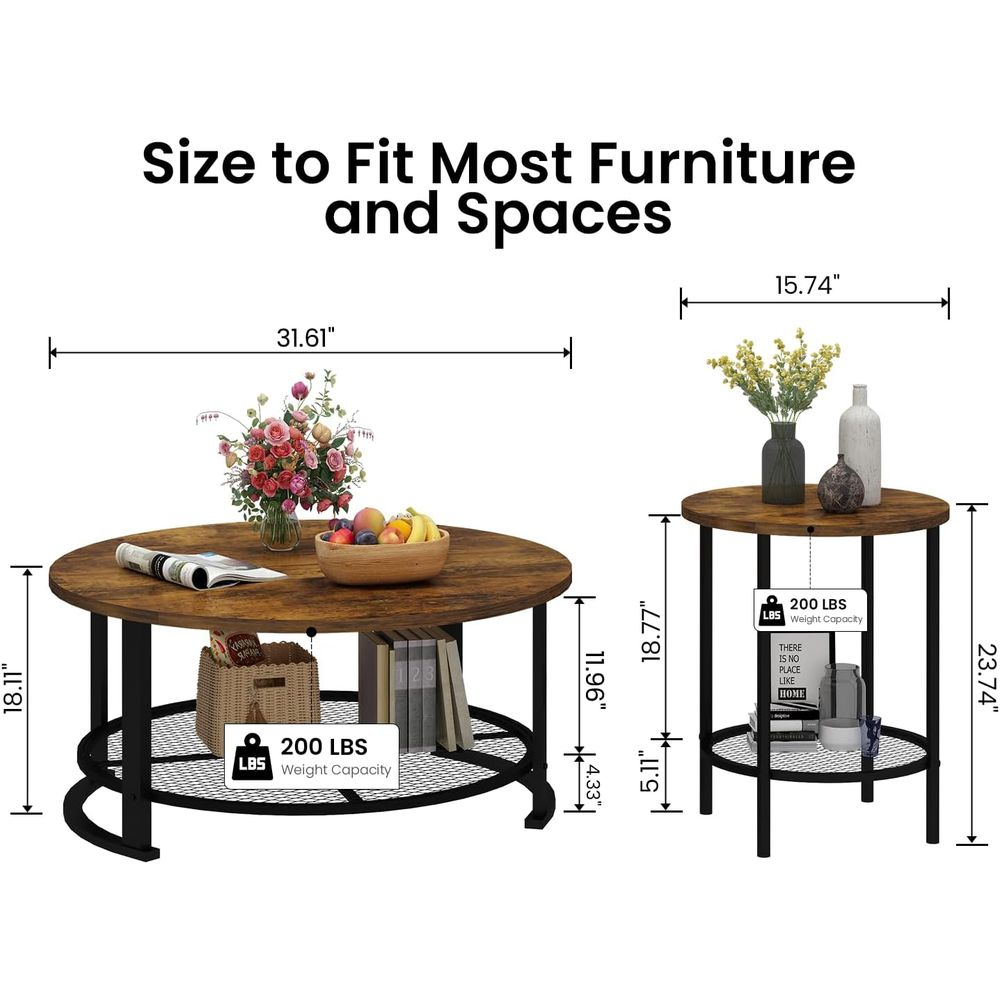 Round Coee Table and End Table - Desk Setup Wood 评论和价格