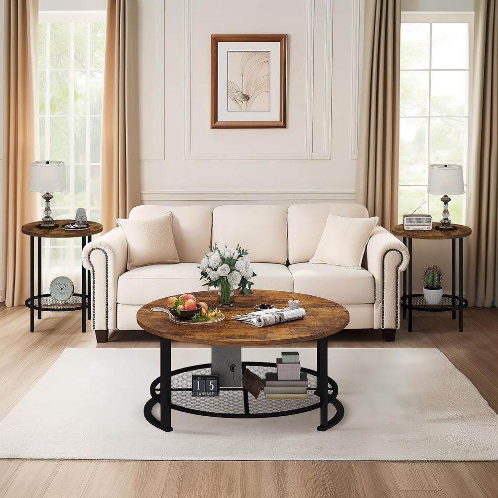 Round Coee Table and End Table - Desk Setup Wood 评论和价格