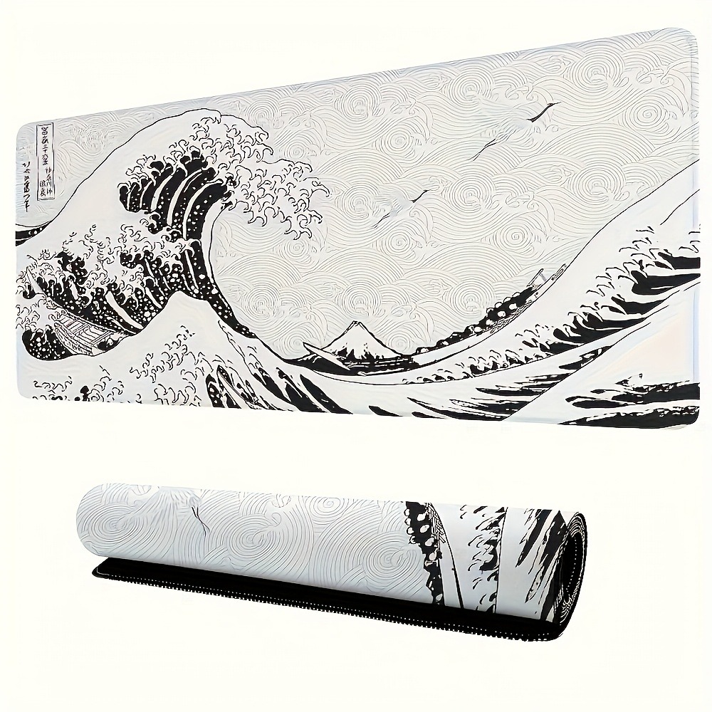 Black White Wave Art XXL Desk  - Desk Setup Simple 评论和价格