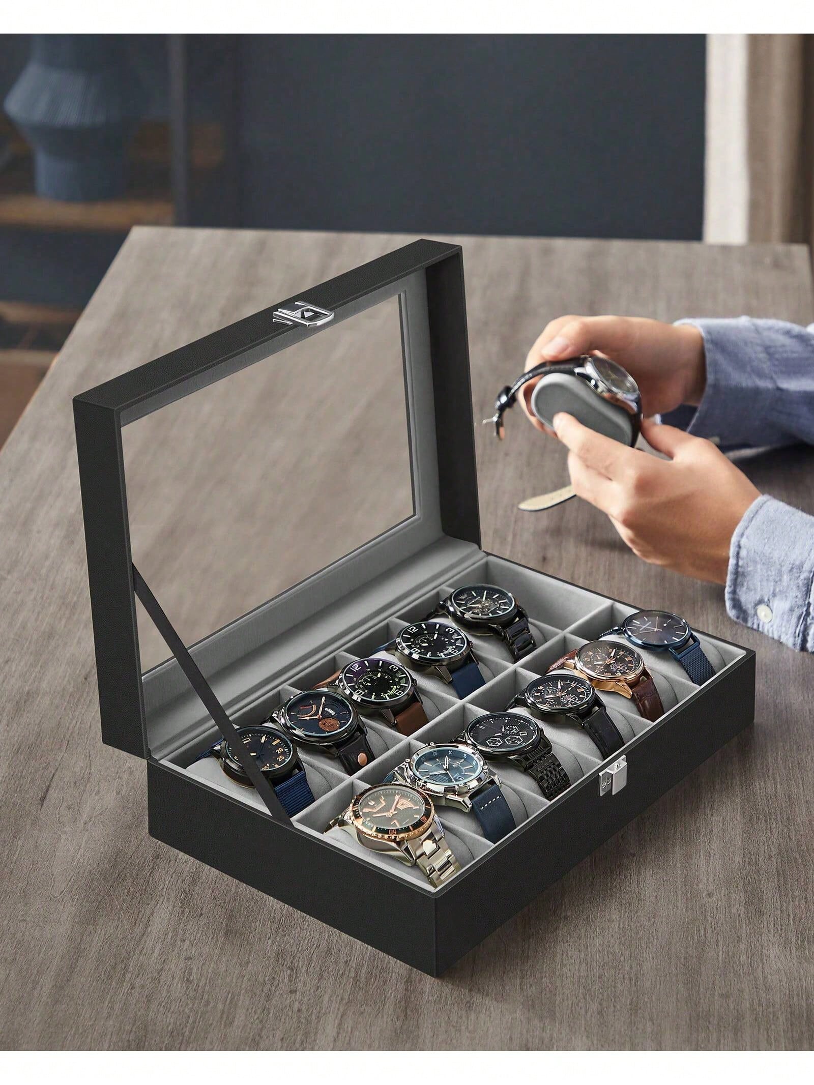 12-Slot Lockable Watch Box wit - Cable Box Organizer 评论和价格