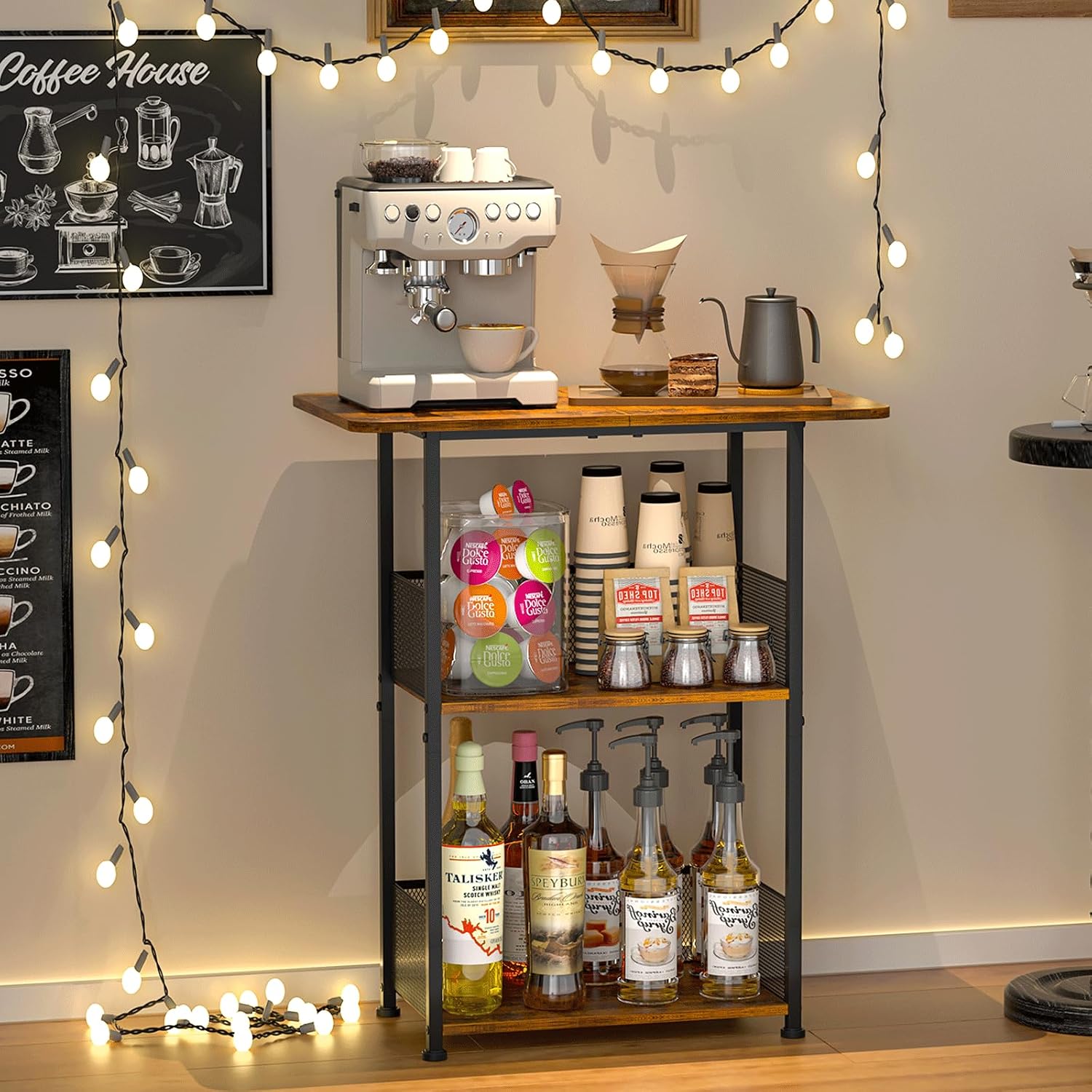 Mini Floor Standing Coffee Bar - Desk Setup Wood 评论和价格