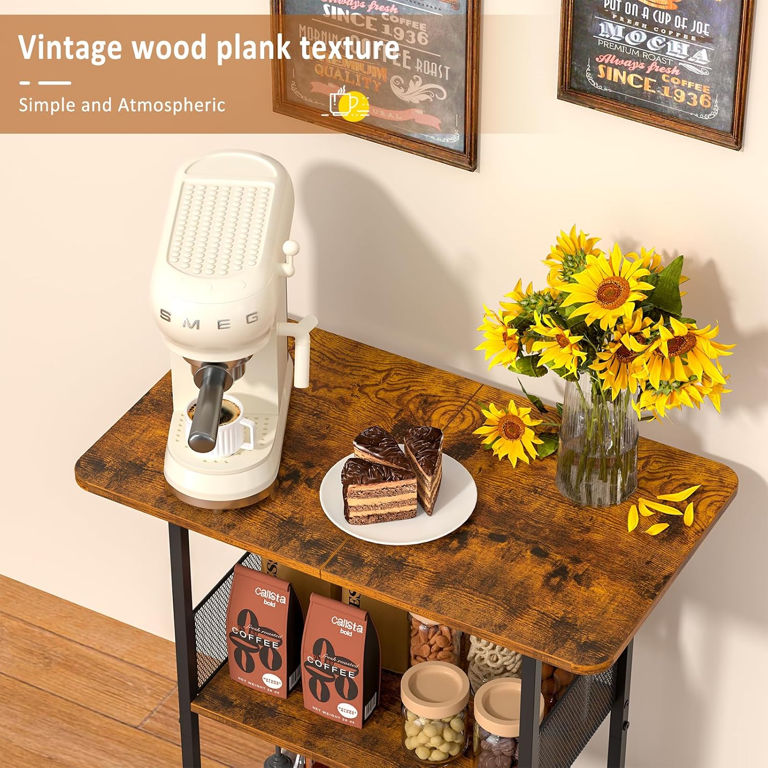 Mini Floor Standing Coffee Bar - Desk Setup Wood 评论和价格