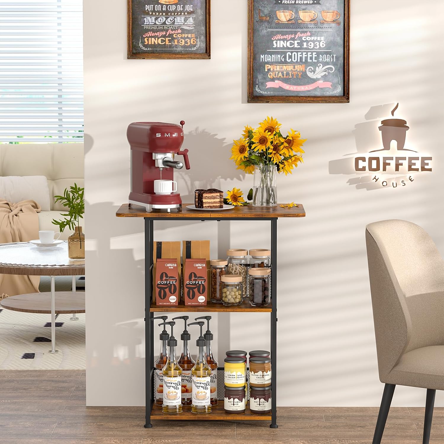 Mini Floor Standing Coffee Bar - Desk Setup Wood 评论和价格