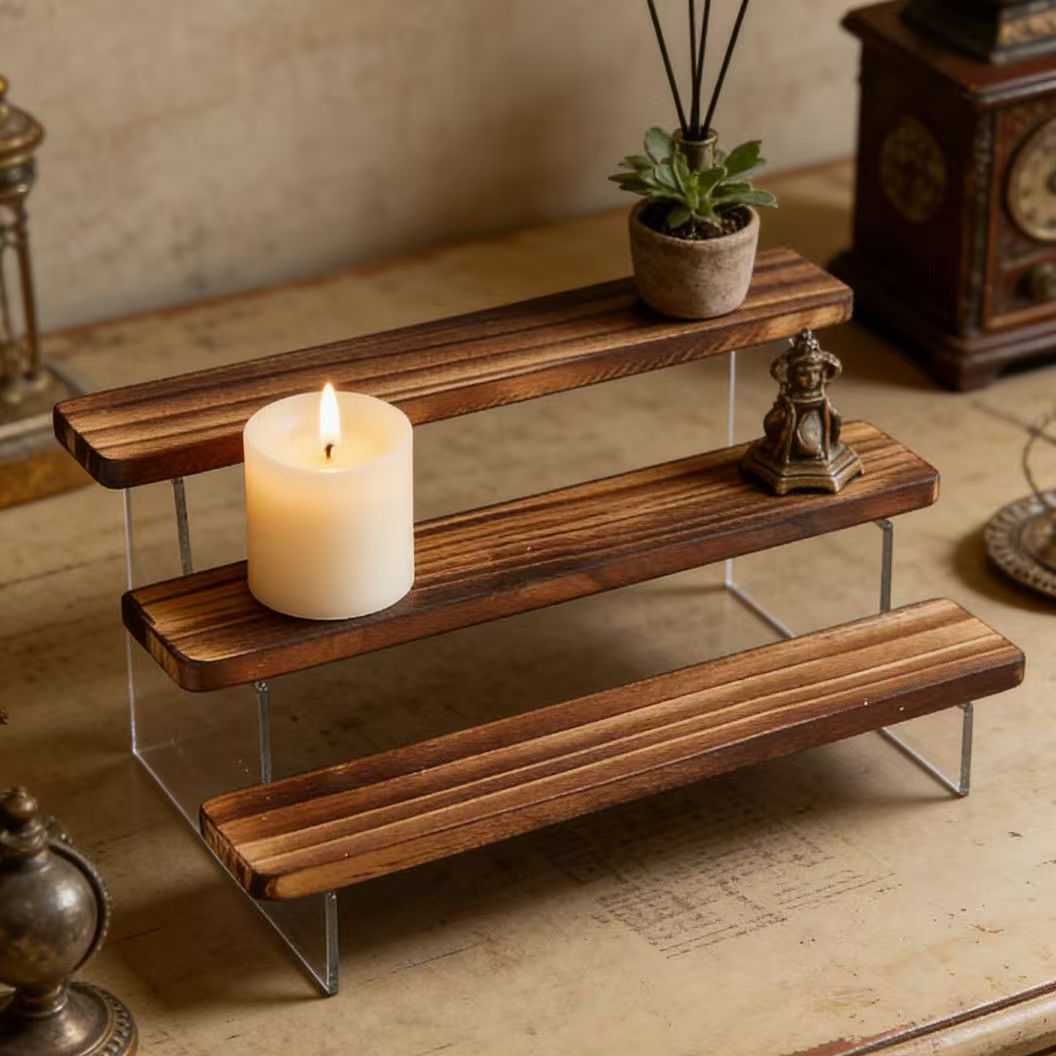 Charred Wooden Step Display St - Desk Setup Wood 评论和价格
