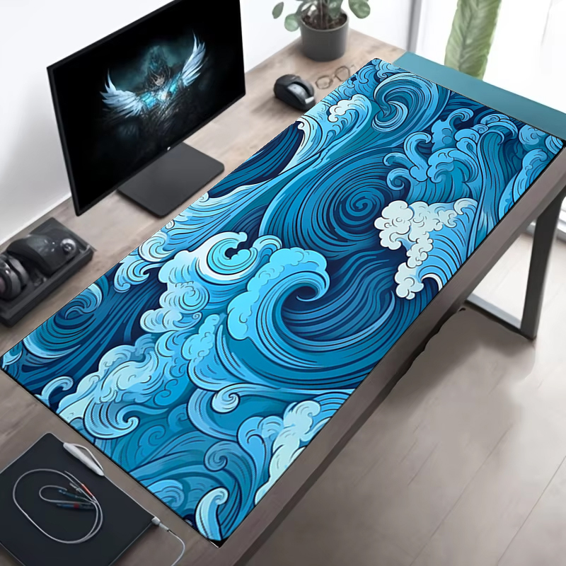 Japanese Blue Waves Mouse Pad  - Desk Setup Japan 评论和价格