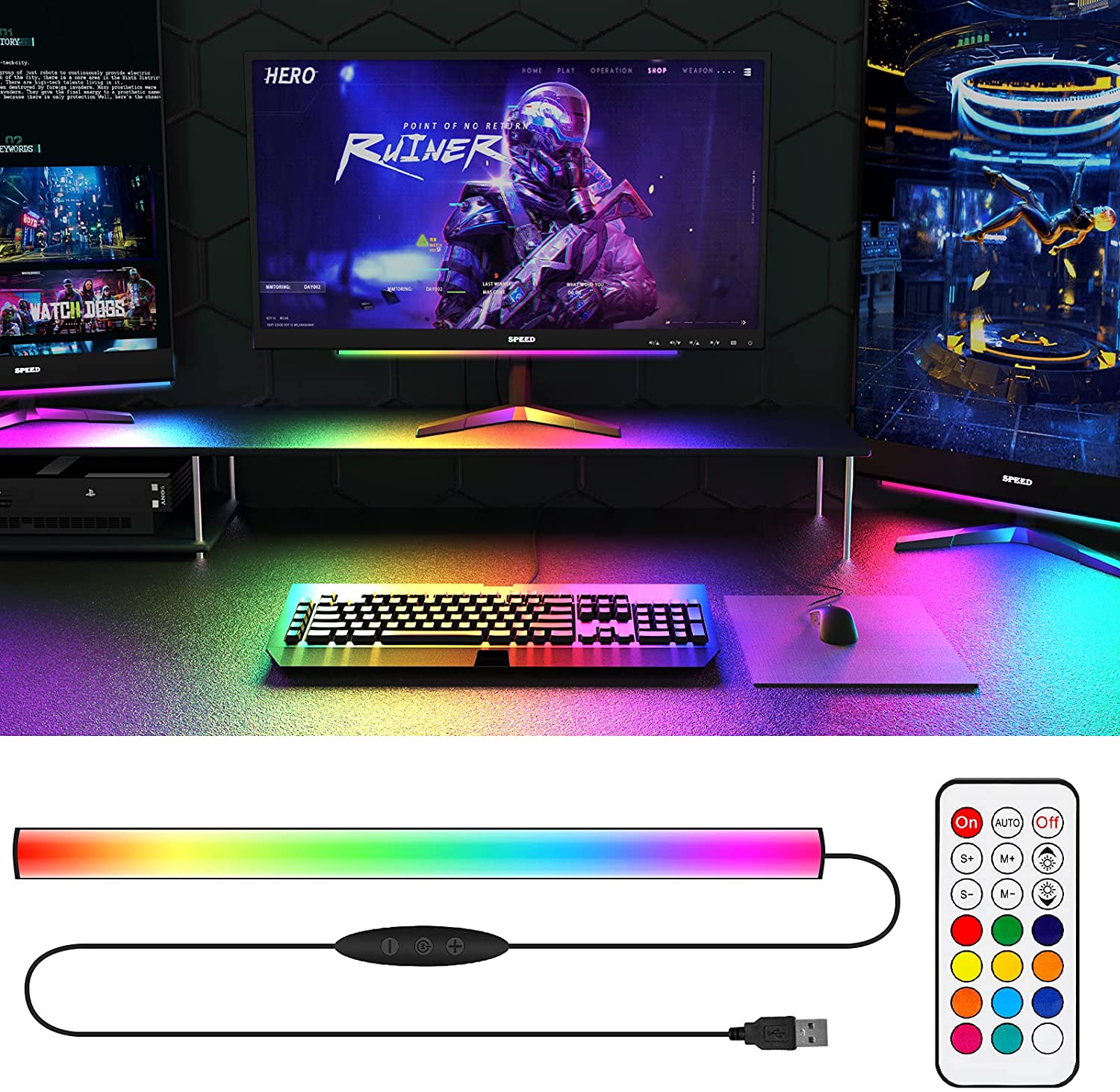 Under Monitor Light Bar RGB Dr - Desk Room Setup 评论和价格
